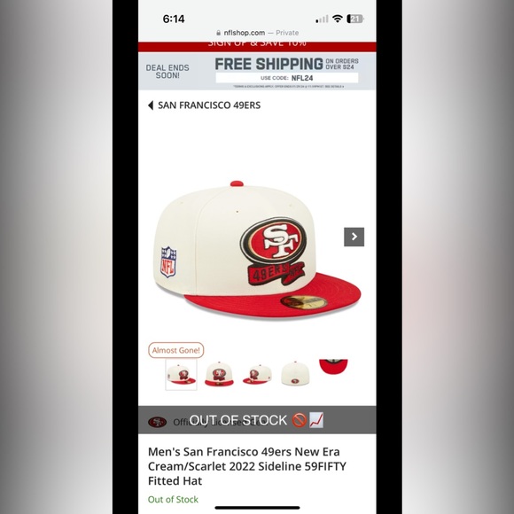 Men's San Francisco 49ers New Era Cream/Scarlet 2022 Sideline 59FIFTY Fitted Hat - Picture 2 of 2